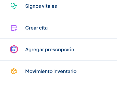 Botón Agregar prescripción resaltado en el menú