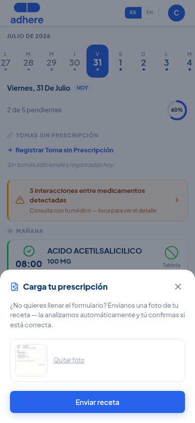 Foto de la receta seleccionada, lista para enviar