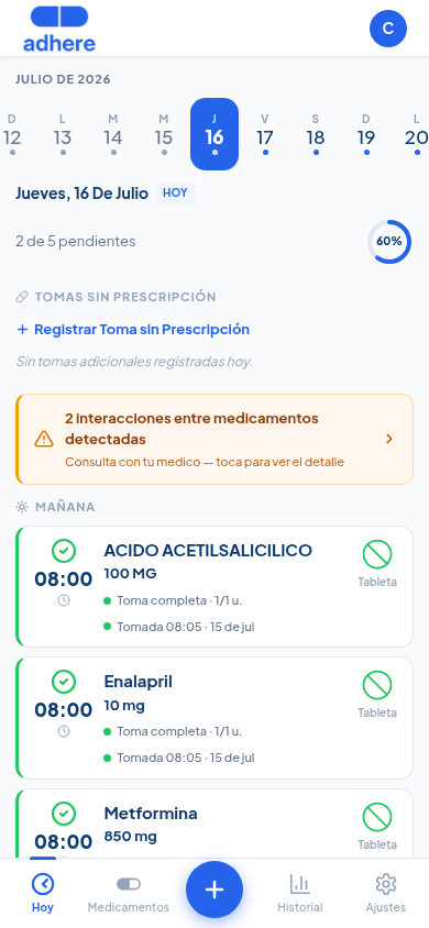 Pantalla Hoy de adhere