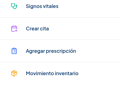 Menu de acciones rapidas con 4 opciones, Signos vitales primero